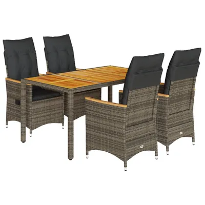 Produktbild von vidaXL 5-tlg. Garten-Essgruppe mit Kissen Grau Poly Rattan