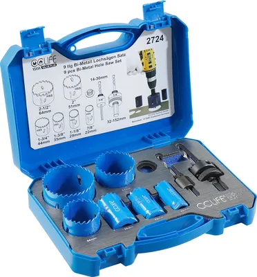 Produktbild von CCLIFE Lochsäge Set Bi-Metall, 8tlg Bimetall M3 HSS-CO Lochbohrer Ø22-64mm | Schnitttiefe 38mm | zum Bohren von Edelstahl Leichtmetall Holz PVC