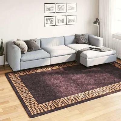 Image de vidaXL Tapis Lavable 190x300 cm Noir et Or Antidérapant