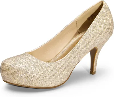 Produktbild von Goldene Damenschuhe, Pumps mit niedrigem Plateau, Slip-On-Modell, US-Größe 8,5