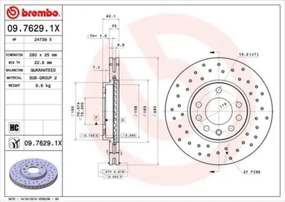 Obrázek produktu pro Brzdový kotouč BREMBO 09.7629.1X
