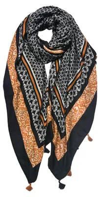 Produktbild von Clayre & Eef Gemusterter Damenschal 90x180 cm Schwarz Synthetisch