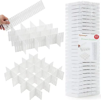 Produktbild von 40 Stück Schubladenteiler, Verstellbare schubladen trenner Separatoren für Unterwäsche, Socken, Kosmetik, Schlafzimmer, Büro, Weiß