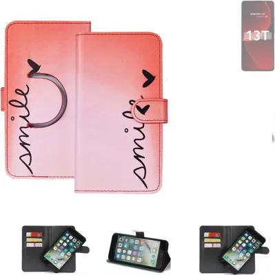 Produktbild von K-S-Trade Schutzhülle Handyhülle kompatibel mit Xiaomi 13T Hülle cover bookstyle Etui “smile“ rot Standfunktion Kameraschutz (1Stk)