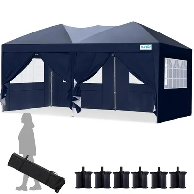 Produktbild von Quictent Faltpavillon 3x6m mit 6 Seitenwänden, Pop up Gartenpavillon mit Rollentasche, Pavillon Partyzelt 3x6 wasserdicht stabil,für Party,UV 50+,Blau