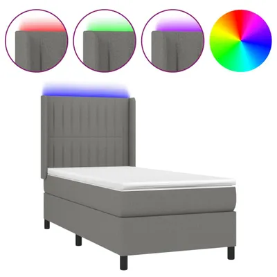 Immagine prodotto di vidaXL Letto a molle con materasso e LED in tessuto grigio scuro 90x190 cm