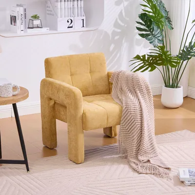Produktbild von MODFU Moderner Relaxsessel mit geschwungene Armlehnen-Design,Posterstuhl mit verstärkten Beinen,Relaxsessel mit langlebige Konstruktion,Senfgelb