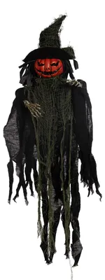 Produktbild von Kürbis Vogelscheuche mit Fetzenkleid & Hexenhut als Hängefigur 59 cm