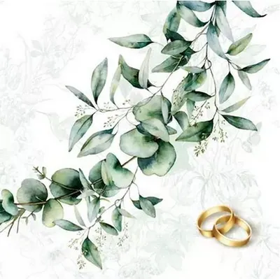 Produktbild von ti-flair 20 Servietten Goldene Ringe an grünen Blättern | Eukalyptus | Hochzeit | Heirat | Tischdeko | Decoupage | Serviettentechnik 33x33cm