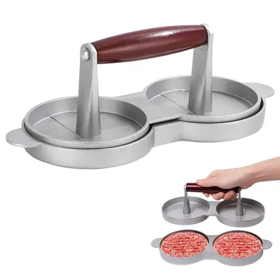 Produktbild von Doppelte Burgerpresse,Antihaft Hamburgerpresse aus Aluminium für 2 Patties gleichzeitig, leicht zu reinigen Pattypresse