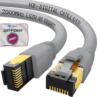 Produktbild von hb-digital 0,25m RJ45 Patchkabel CAT 8.1 S/FTP LSZH grau
