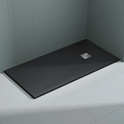 Produktbild von Mai & Mai Duschwanne 90x160x3cm Duschtasse aus Mineralguss Mineralgusswan inkl. Ablaufgarnitur06 Anthrazit Rechteckig DIN-Anschlüsse Geoma09