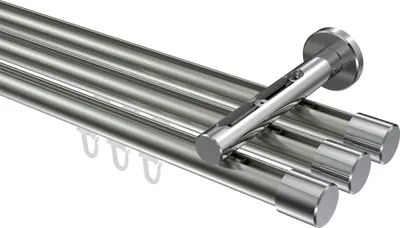 Produktbild von Interdeco Innenlaufstange / Gardinenstange mit Innenlauf Edelstahl-Optik / Chrom, Typ Siteno Santo (Kappe), 20 mm Ø 3-läufig, 540 cm