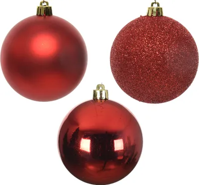 Produktbild von Weihnachtskugeln Kunststoff 8cm 34er Set - Weihnachtsrot
