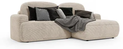 Produktbild von Ecksofa WARM rechts 246x176 cm mit Schlaffunktion und Bettkasten - Hellbeige