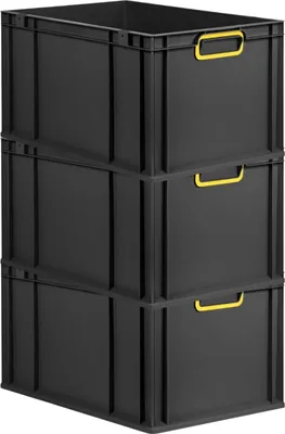 Produktbild von SuperSparSet 3x Eurobox NextGen Color | HxBxT 32x40x60cm | 65 Liter | Griffe gelb geschlossen | Verstärkter Boden | Schwarz | Eurobehälter, Transportbox, Transportbehälter, Stapelbehälter