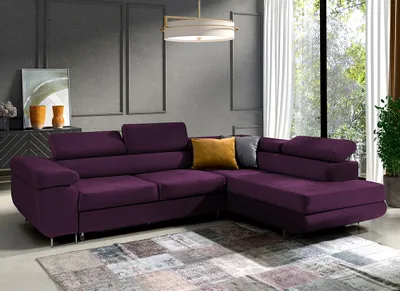 Produktbild von Ecksofa in L-Form "Mediolan", L-förmige Eckcouch mit Schlaffunktion, ausziehbares Sofa, 1 Bettzeugbehälter, verstellbare Kopfstützen, (Kronos 03)