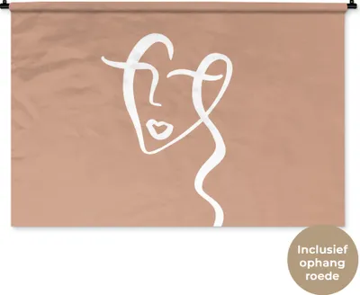 Produktbild von MuchoWow® Wandteppich Wandbehang Gesicht - Abstrakt - Weiß - Braun 120x80 cm Tapisserie Dekoration Wandtuch - Wanddekorationen - Wandtücher