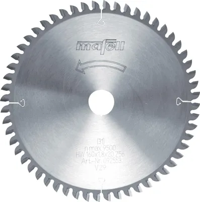 Produktbild von mafell Sägeblatt-HM 160 x 1,2/1,8 x 20 mm, Z 56, FZ/TZ, für Feinschnitte in Holz - 92553