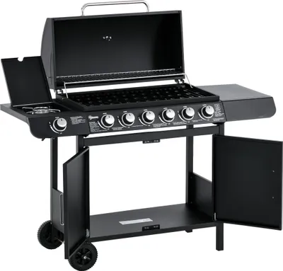 Zdjęcie produktu dla Outsunny grill gazowy BBQ wózek grillowy z 7 palnikami szafka wielofunkcyjna metalowa