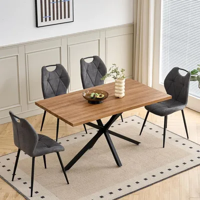 Image de Ensemble de salle à manger 5 pièces : table à manger de 140 cm + 4 chaises, imitation bois foncé/gris