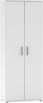 A white double-door cabinet is shown against a white background.
