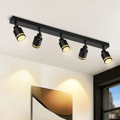 Productafbeelding van ZMH LED plafondlamp, zwart, 5 lichtpunten, plafondlamp met GU10 fitting, verstelbaar, metalen behuizing, geschikt voor hal, woonkamer, kinderkamer, slaapkamer, exclusief lampen