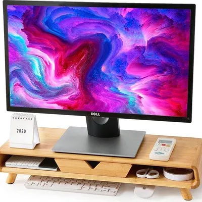 Produktbild von Famanu Monitorständer aus Bambus mit Schublade - ergonomisches Design