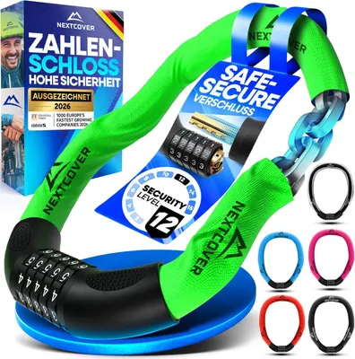 Produktbild von NEXTCOVER® Fahrradschloss mit Zahlencode - Das Original - [SAFESECURE] hohe Sicherheit I Schloss mit 5- stelliger Zahlencode, Zahlenschloss Fahrrad