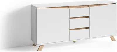 Produktbild von Sideboard "VALENTIN" in weiß mit 3 Schubladen und 2 Türen. Abmessungen (BxHxT) 160x76x38 cm