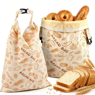 Image de Deux sacs pour pain en lin de boulangerie, traités à la cire d'abeille, avec fermeture éclair, pour conserver le pain