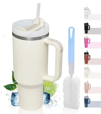 Isolierter Reisebecher 40 oz mit Strohhalm, cremeweiß