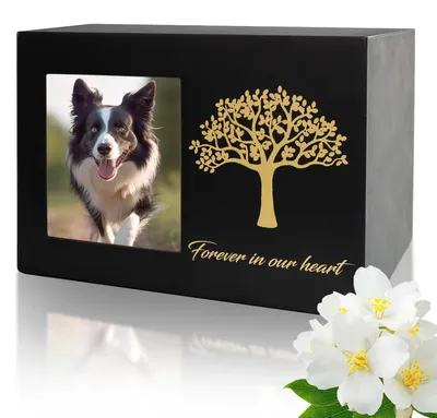 Productafbeelding van Gepersonaliseerde urn voor huisdieren met fotolijst - Houten asbak voor hond of kat
