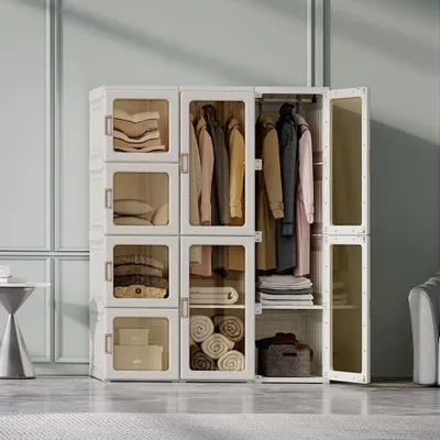 Produktbild von Dripex Kleiderschrank Faltbarer Schrank Mehrzweckschrank mit magnetische Türen(8-Türen-2-Stange)