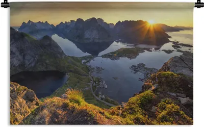 Produktbild von MuchoWow® Wandteppich Wandbehang Sonnenuntergang auf den Lofoten 60x40 cm Tapisserie Dekoration Wandtuch - Wanddekorationen