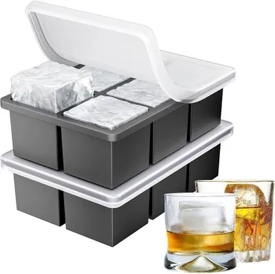 Obrázek produktu pro Silikonové formy na velké kuličky ledu XXL – sada 2 kusů s víkem – 12 velkých kuliček ledu o průměru 5 cm – bez BPA, ideální pro whisky, koktejly, pivo a kávu