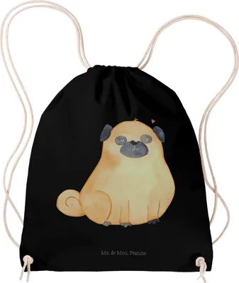 Produktbild von Mr. & Mrs. Panda Sportbeutel Mops - Schwarz - Geschenk, leichter rucksack, Knuffig, Beutel, Liebe, gymnastiktasche, Hundeliebe, Sprüche, Hund, Jutebeutel, Gymbag, wander