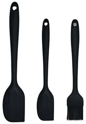 3-teiliges Silikonset: 2 Teigschaber & 1 Backpinsel, schwarz