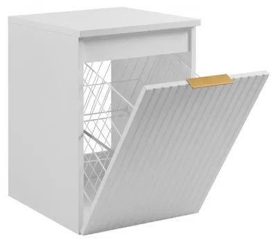 Produktbild von Hängender Badezimmerschrank mit Wäschekorb, Weiß / Platte Weiß, Griff Gold