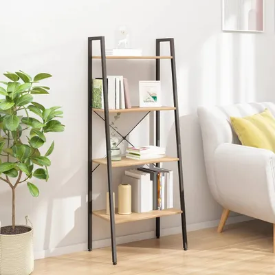 Produktbild von "2026 Promotion" Standregal - Büroregal - 4 Böden - Hellbraun und Schwarz 56x35x140 cm - Wohnzimmerschrank CC19738
