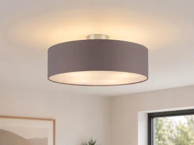 Produktbild von Deckenleuchte mit Stoff Lampenschirm Grau 50cm - Textil Deckenlampe Stoffschirm