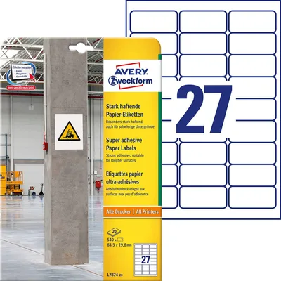 Obrázek produktu pro Avery L7874-20, Bílá, Zaoblený obdélník, Permanentní, Papír, 27 kusů, 20 listy