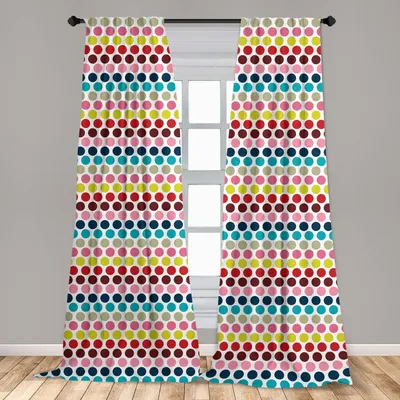 Zdjęcie produktu dla Abakuhaus, zasłony okienne, kolorowe okrągłe motywy, zestaw składający się z 2 elementów, 150 x 175 cm
