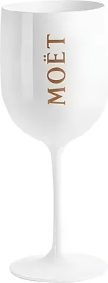 Zdjęcie produktu dla Kieliszek Moët & Chandon Ibiza 1 szt. Biały elegancki plastikowy kieliszek do szampana z logo, idealny na imprezy i plener