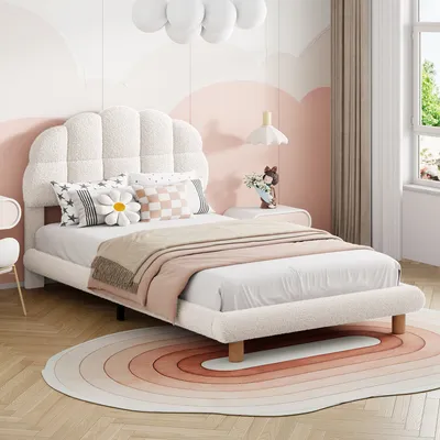 Produktbild von ProximaX Polsterbett  90 x 200 cm – Halbkreisform Kopfteil – Samtbezug Kinderbett Jugendbett – mit Lattenrost aus MDF – Beige