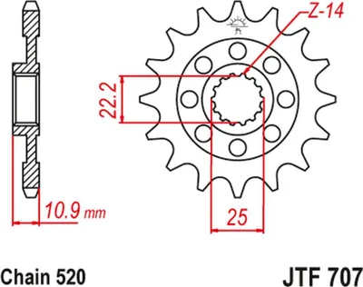 Obrázok produktu pre Predný reťazový kôš JT, model 2145, 17 zubov, pre motocykle Aprilia 450/550 RXV-SXV, ročníky 2006-2012 (katalógové číslo 214517JT), kompatibilný s reťazou 520. (Na objednávku.)