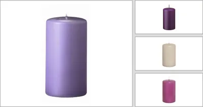 Produktbild von Stumpenkerzen Farbsystem F in der Größe 100/60 mm (H x D), 16 Stück (je 4 Kerzen in der Farbe lavendel - plum - violet - moonstone)
