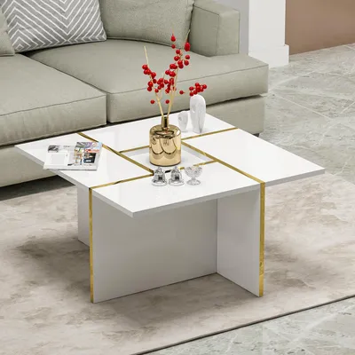 Image de HOMIDEA Silva : Table basse moderne pour salon, avec surface de rangement, au design élégant (blanc brillant)