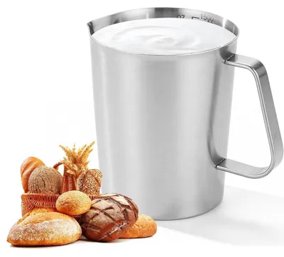 Produktbild von Edelstahl Messbecher 1.5L mit Feinskala BPA Frei 15.3cm, Metall Messkanne mit Griff