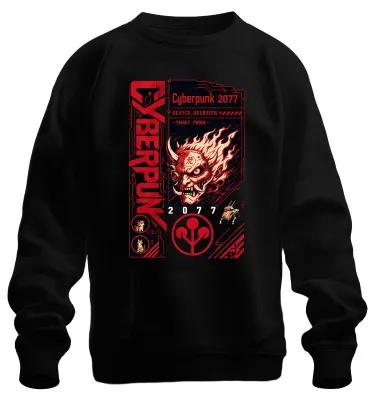 Obrázok produktu pre Cyberpunk 2077, maska samuraja Hannya, Japonsko, štýl Y2K, mikina s kapucňou, čierna, veľkosť M